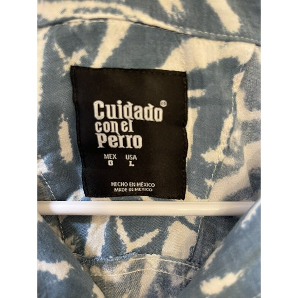 Cuidado Con El Perro Button Up Men's Shirt Size L Short Sleeve, Pocket - Picture 4 of 6